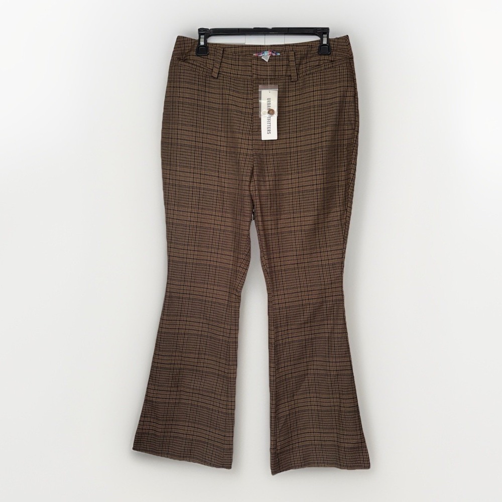 NWT Urban Outfitters Plaid Flare Pants Brown Trouser Womens 8 Academia Old Money